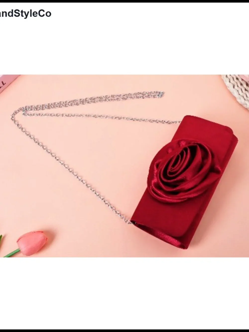 Satin Floral Evening Clutch with Detachable Chain Strap